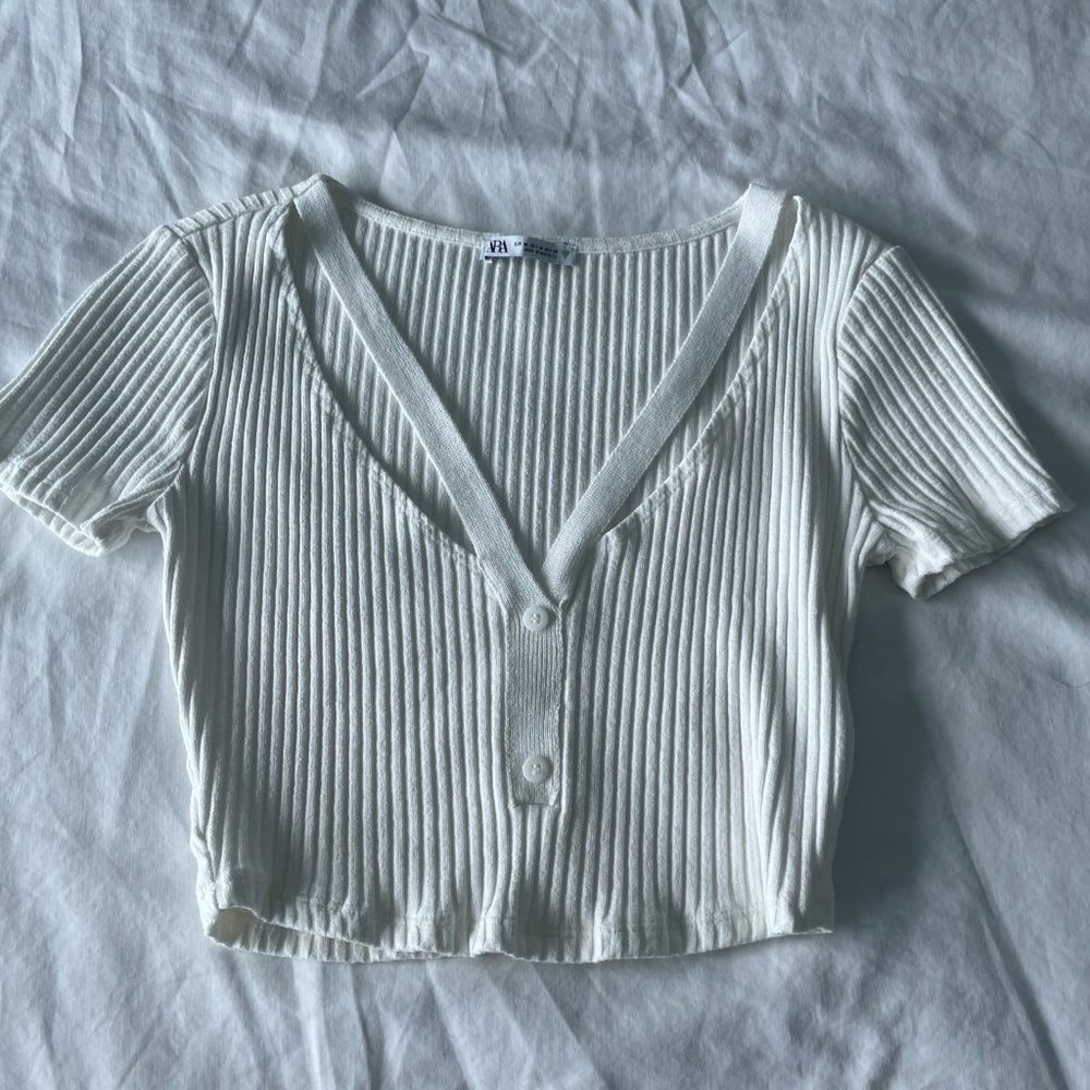 🦋 Zara White Crop Top Tee